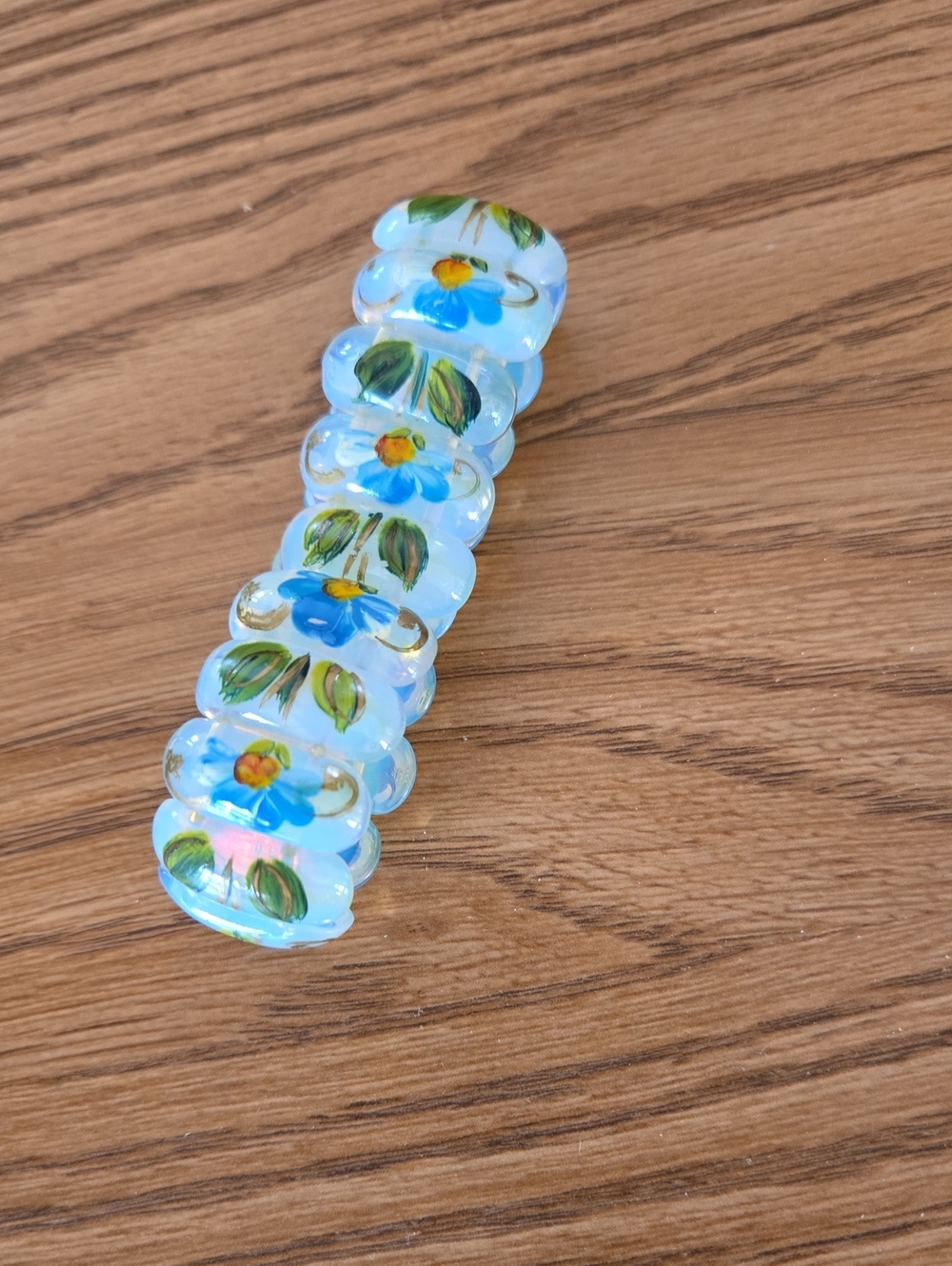 Hand-Painted Blue Floral Glass Bracelet